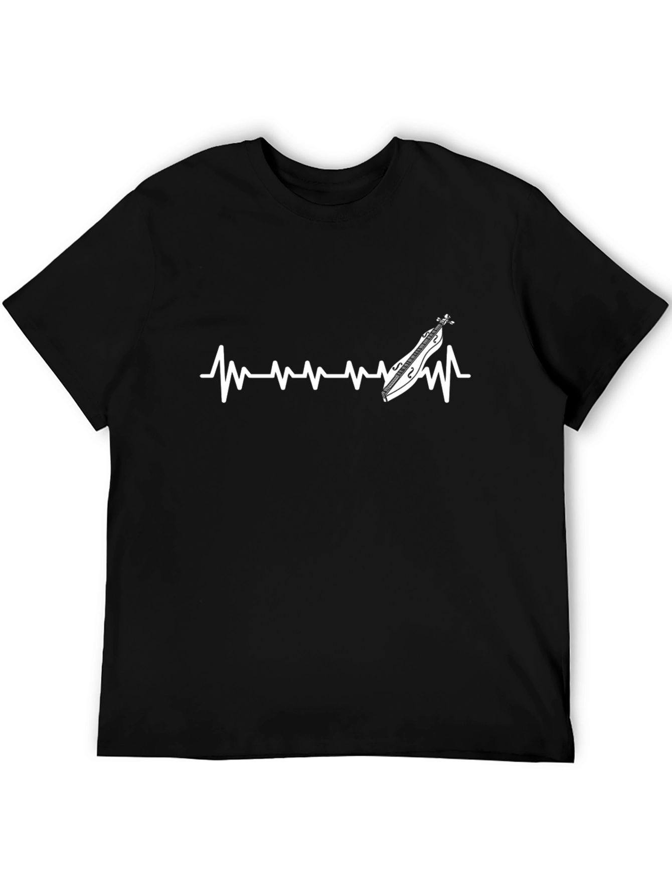 Dulcimer Heartbeat Graphic Tee - Black Cotton T-Shirt