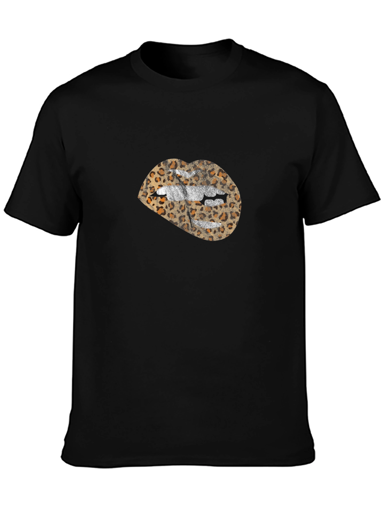 Leopard Print Lips Graphic Tee - Black