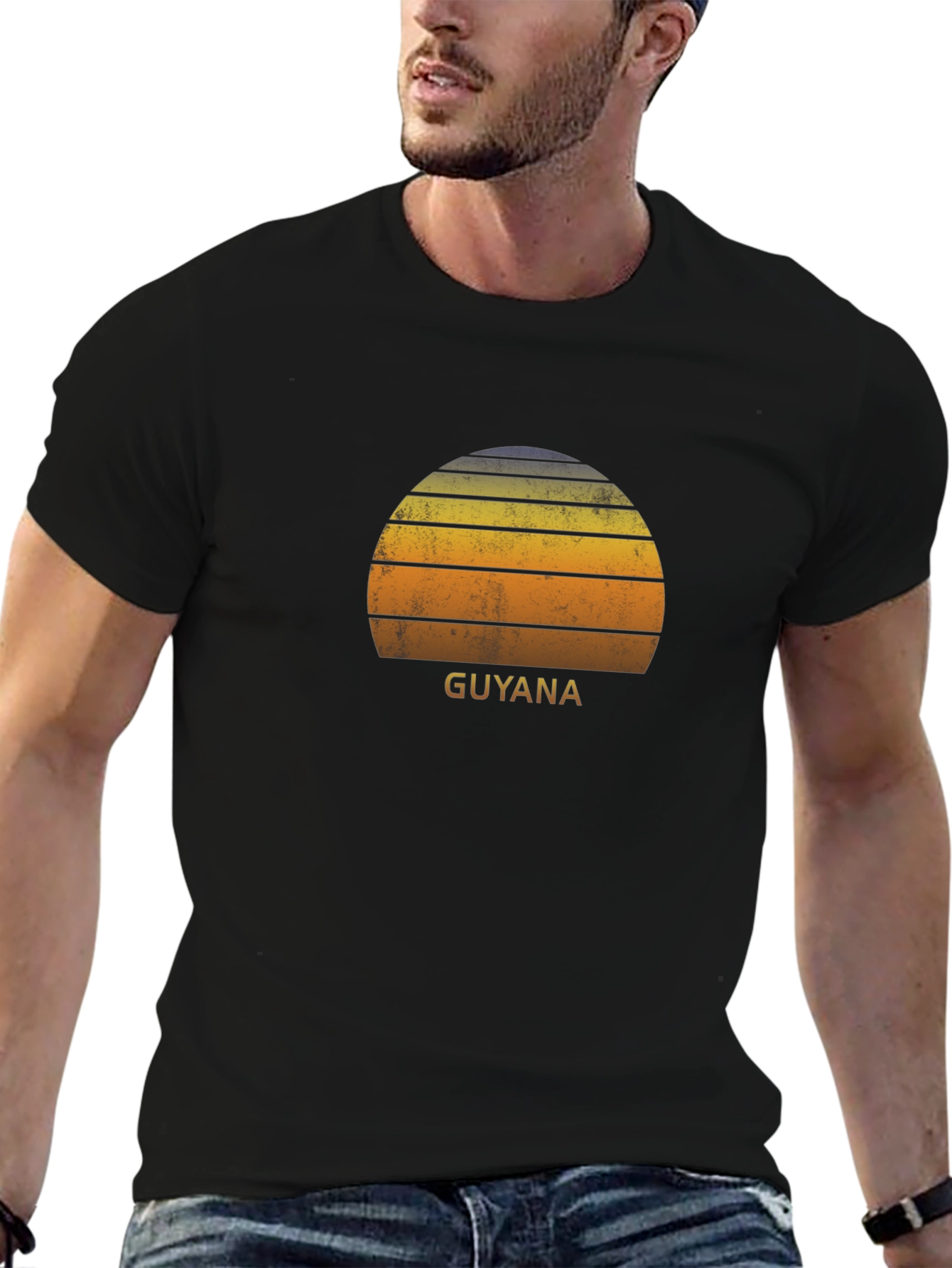 Guyana Sunset Graphic Tee - Retro Style
