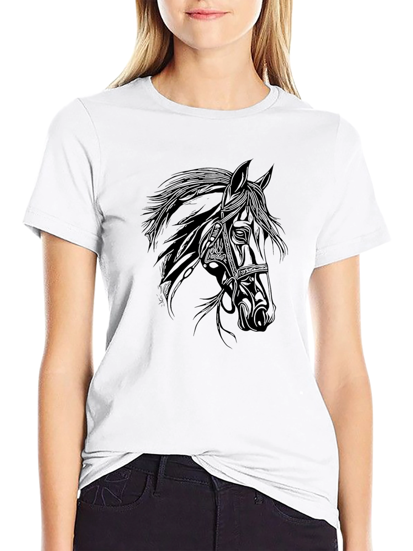 Black Horse Graphic Tee - Stylish Mens T-Shirt