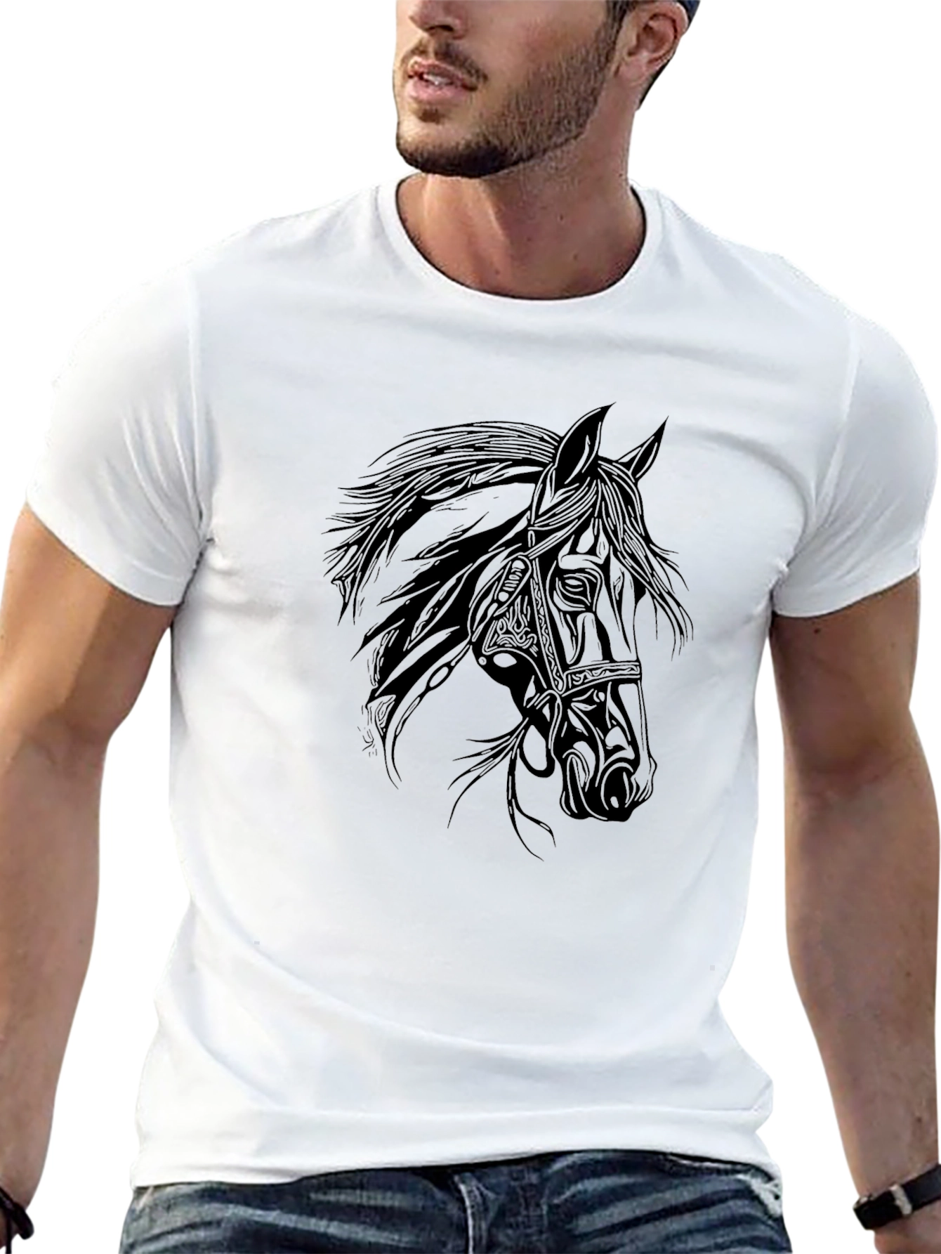 Black Horse Graphic Tee - Stylish Mens T-Shirt