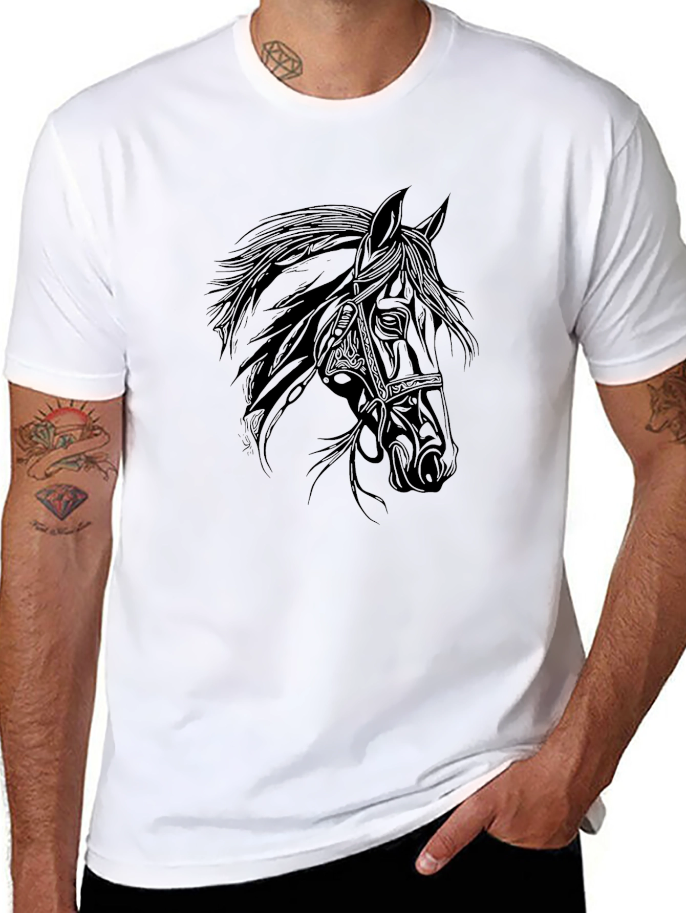 Black Horse Graphic Tee - Stylish Mens T-Shirt