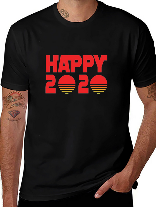 Happy 2020 Graphic T-Shirt - Black Cotton Blend