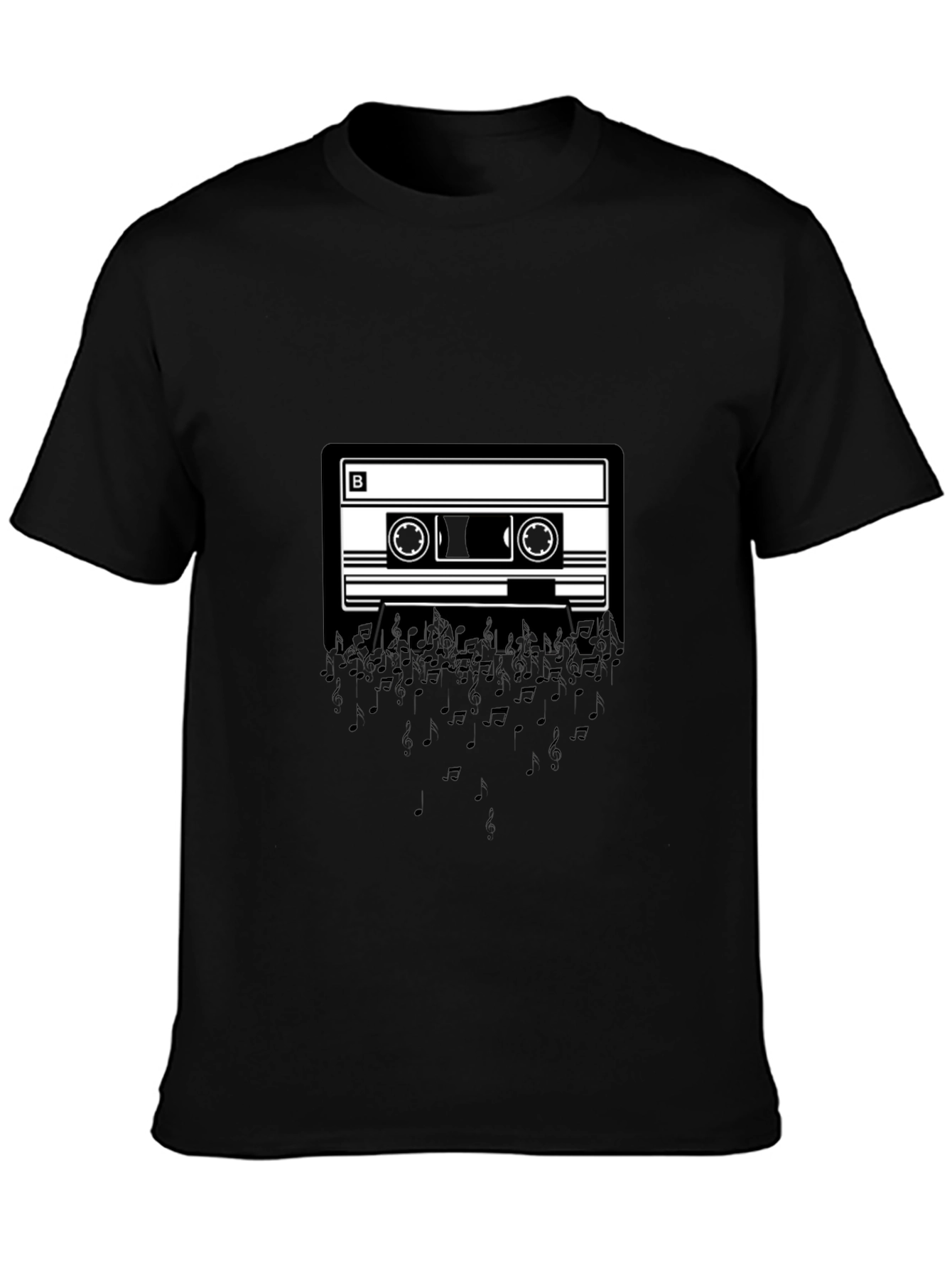 Cassette Tape Music Notes Graphic Tee - Black