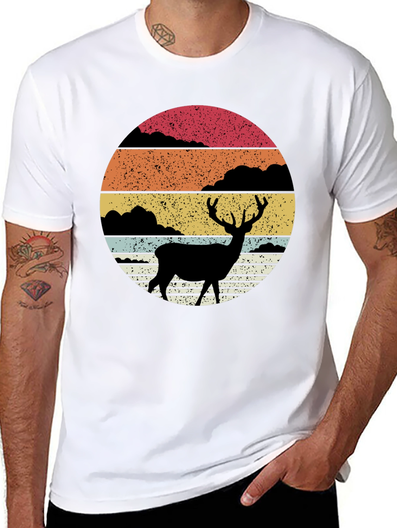 Retro Deer Silhouette Sunset Graphic Tee