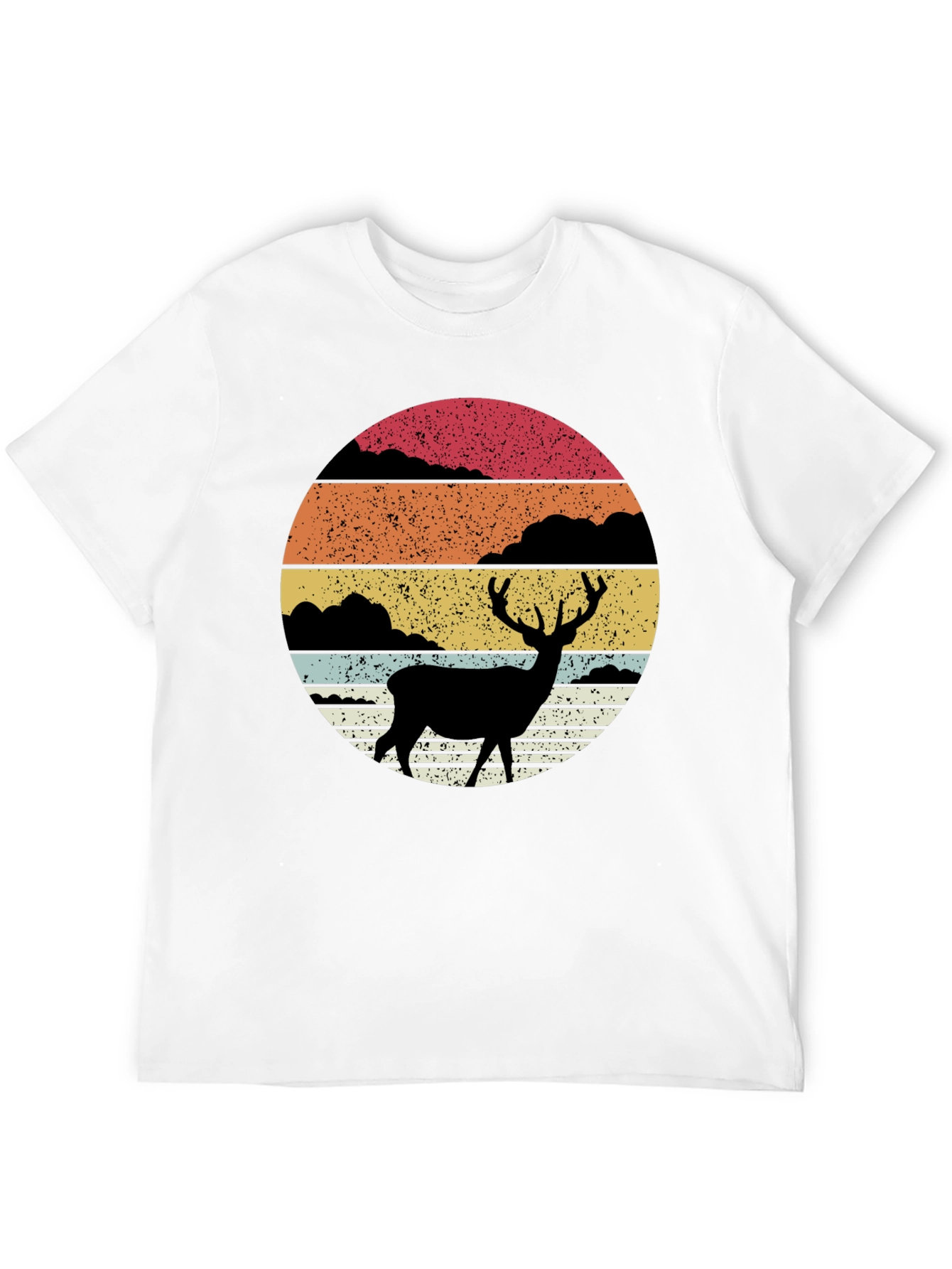 Retro Deer Silhouette Sunset Graphic Tee