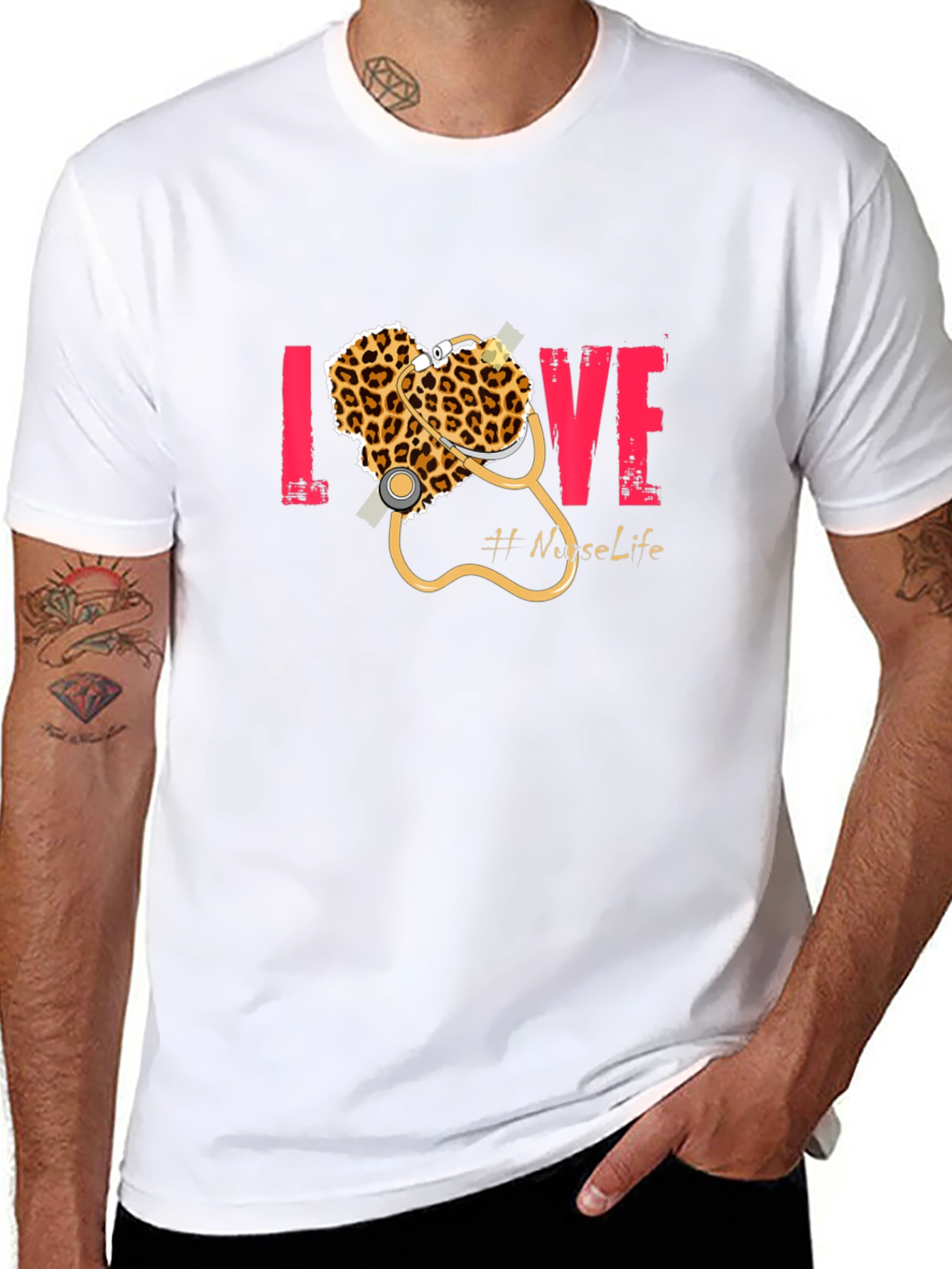 Nurse Life Love Leopard Stethoscope Graphic T-Shirt