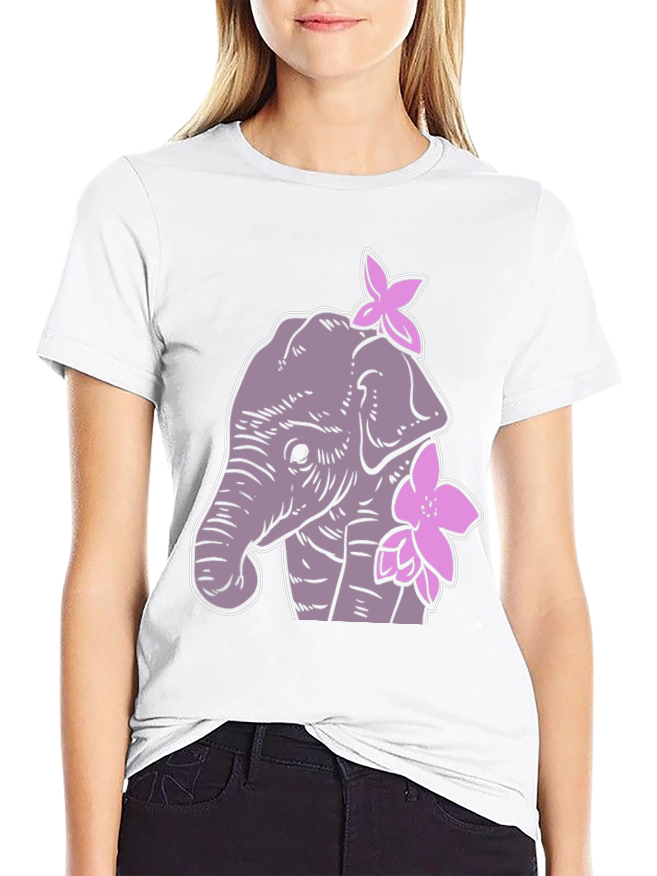 Elephant Floral Graphic Tee - Cute Cartoon Design