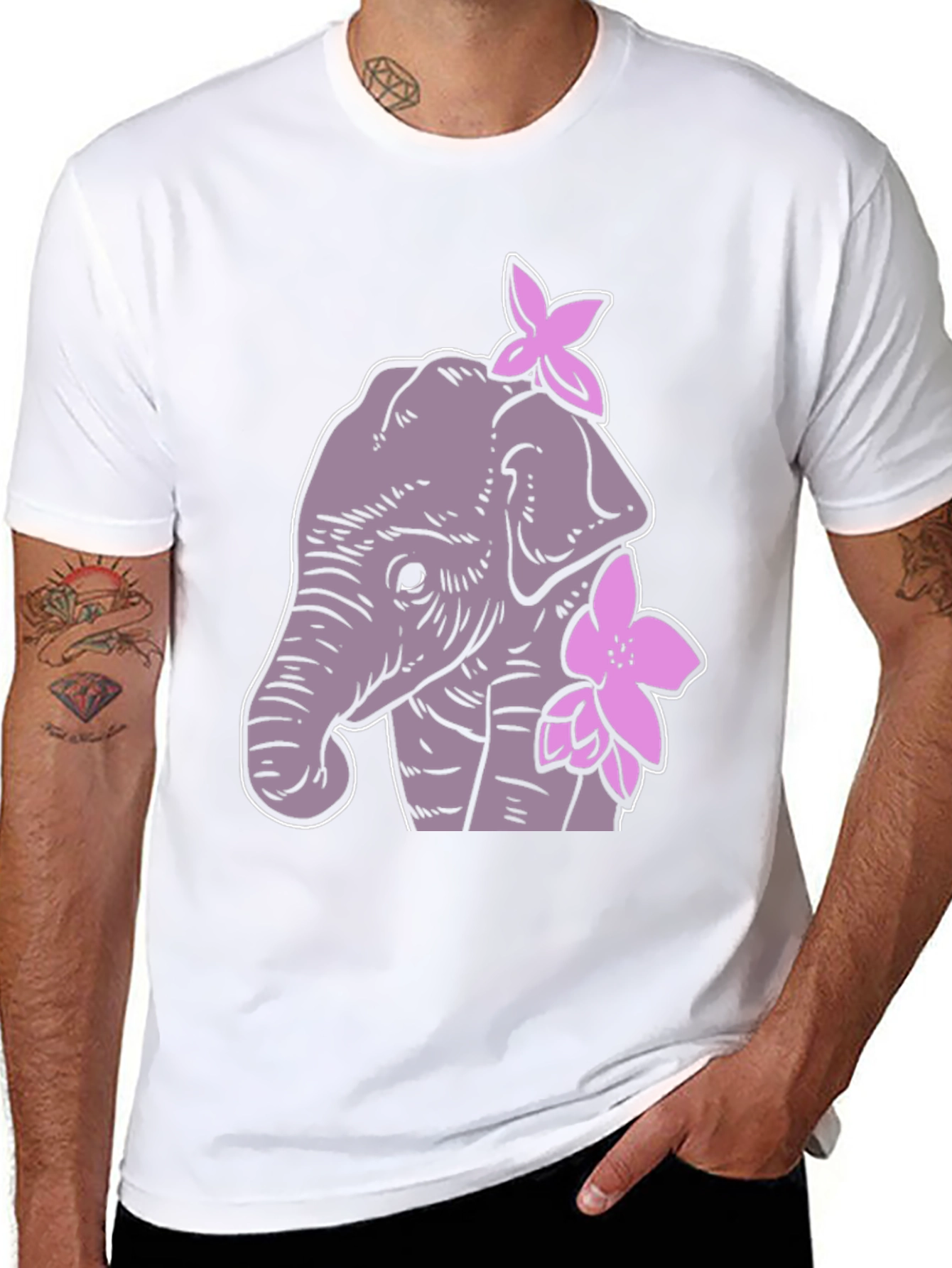 Elephant Floral Graphic Tee - Cute Cartoon Design