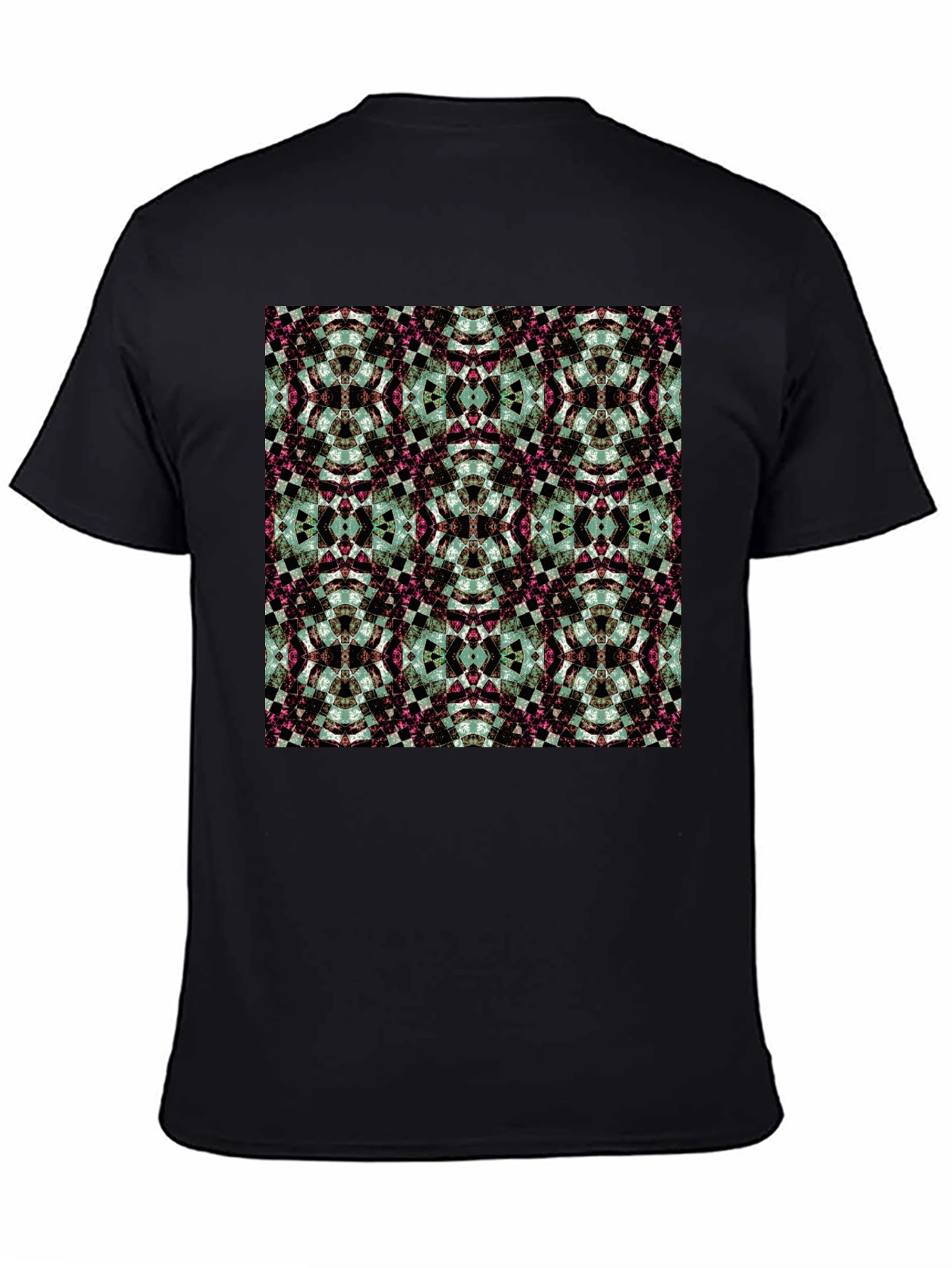 Kaleidoscope Pattern Black Crew Neck T-Shirt