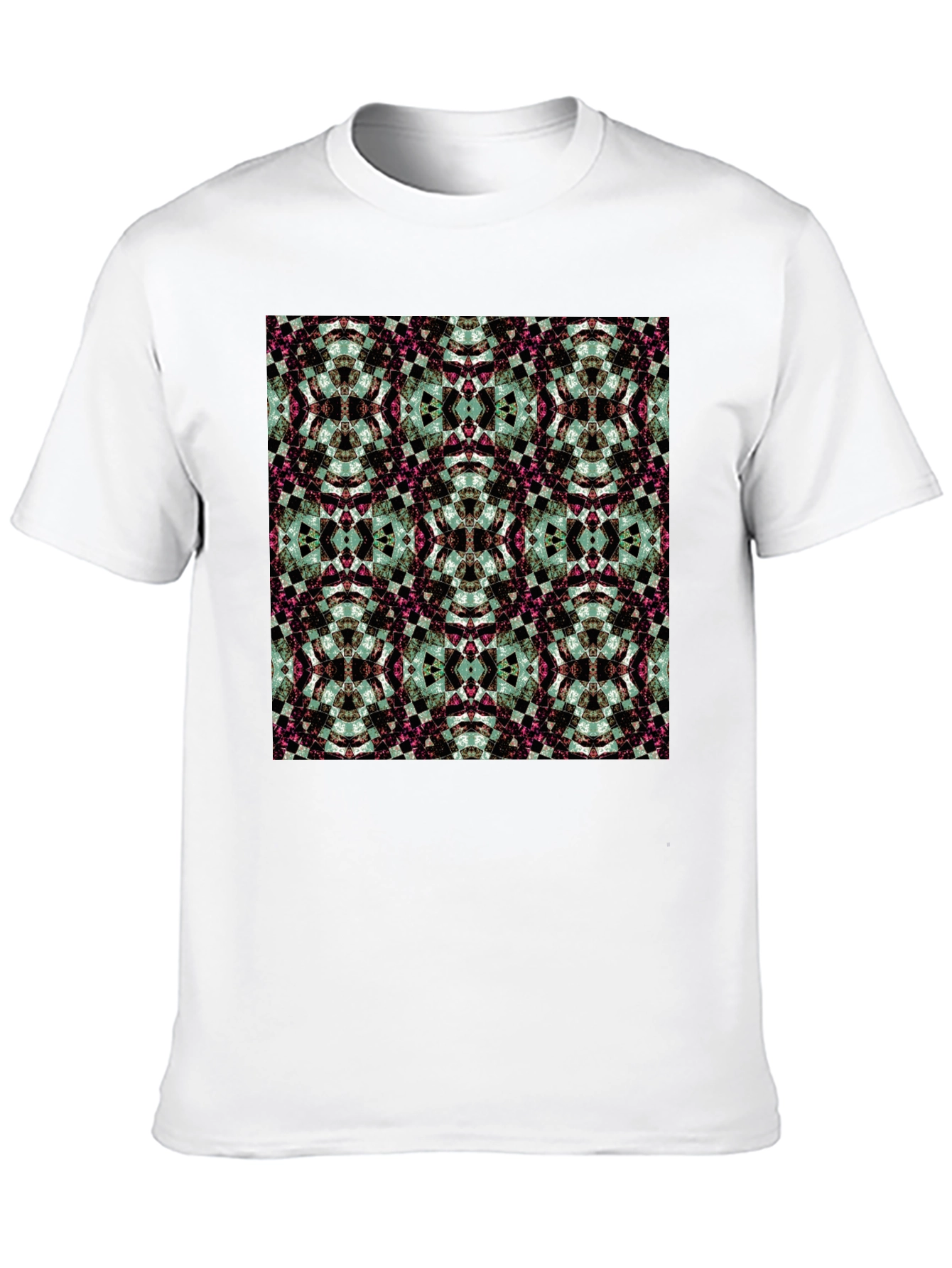 Kaleidoscope Pattern Black Crew Neck T-Shirt