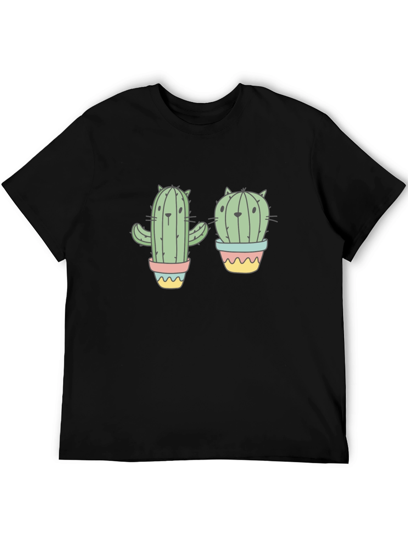 Cactus Cat Black Graphic T-Shirt