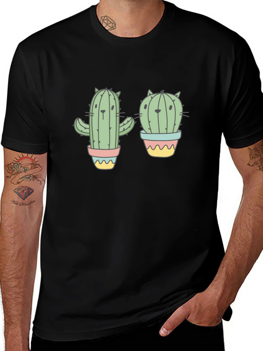 Cactus Cat Black Graphic T-Shirt