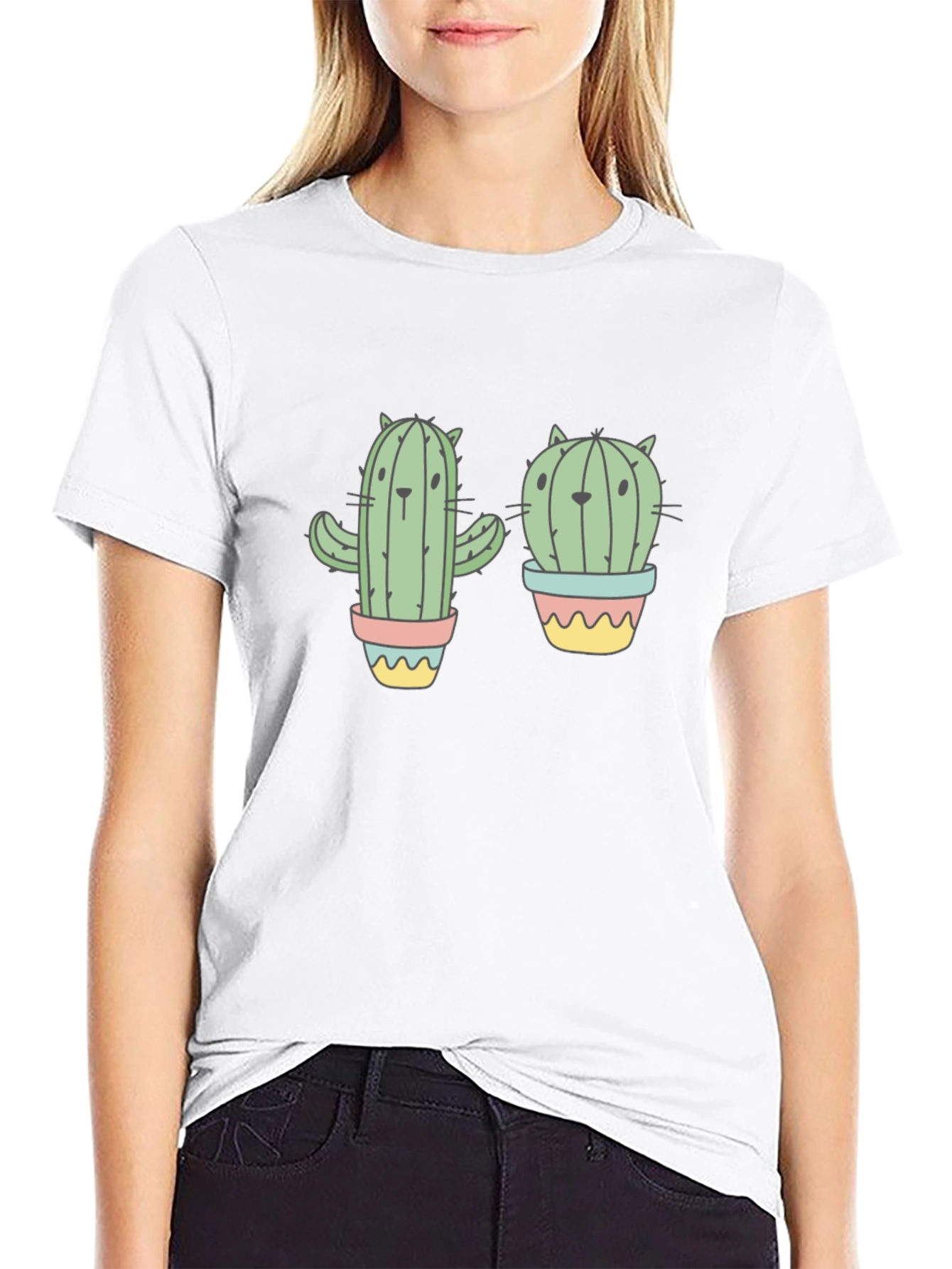 Cactus Cat Black Graphic T-Shirt