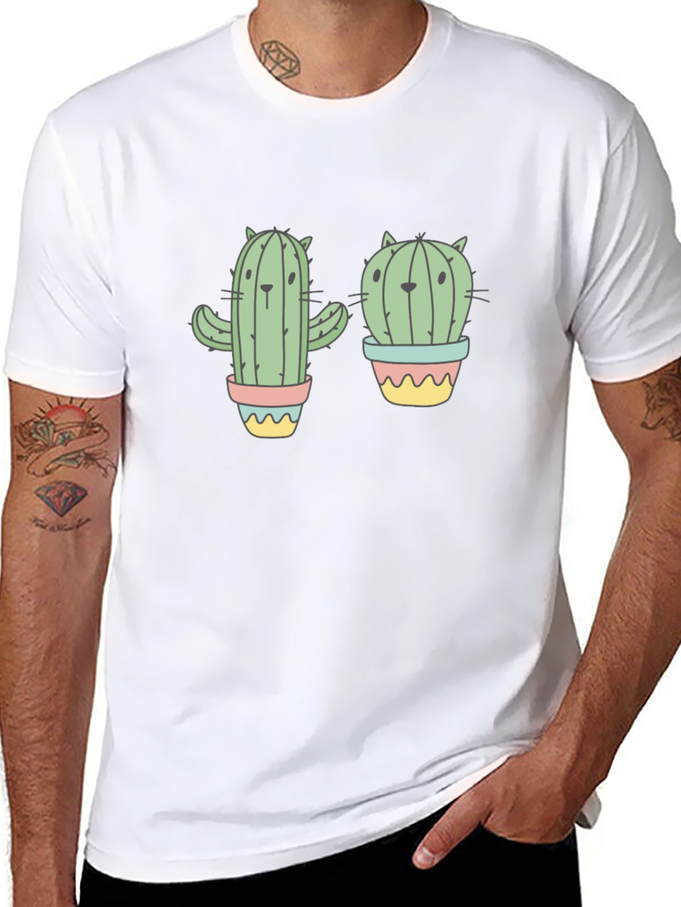 Cactus Cat Black Graphic T-Shirt