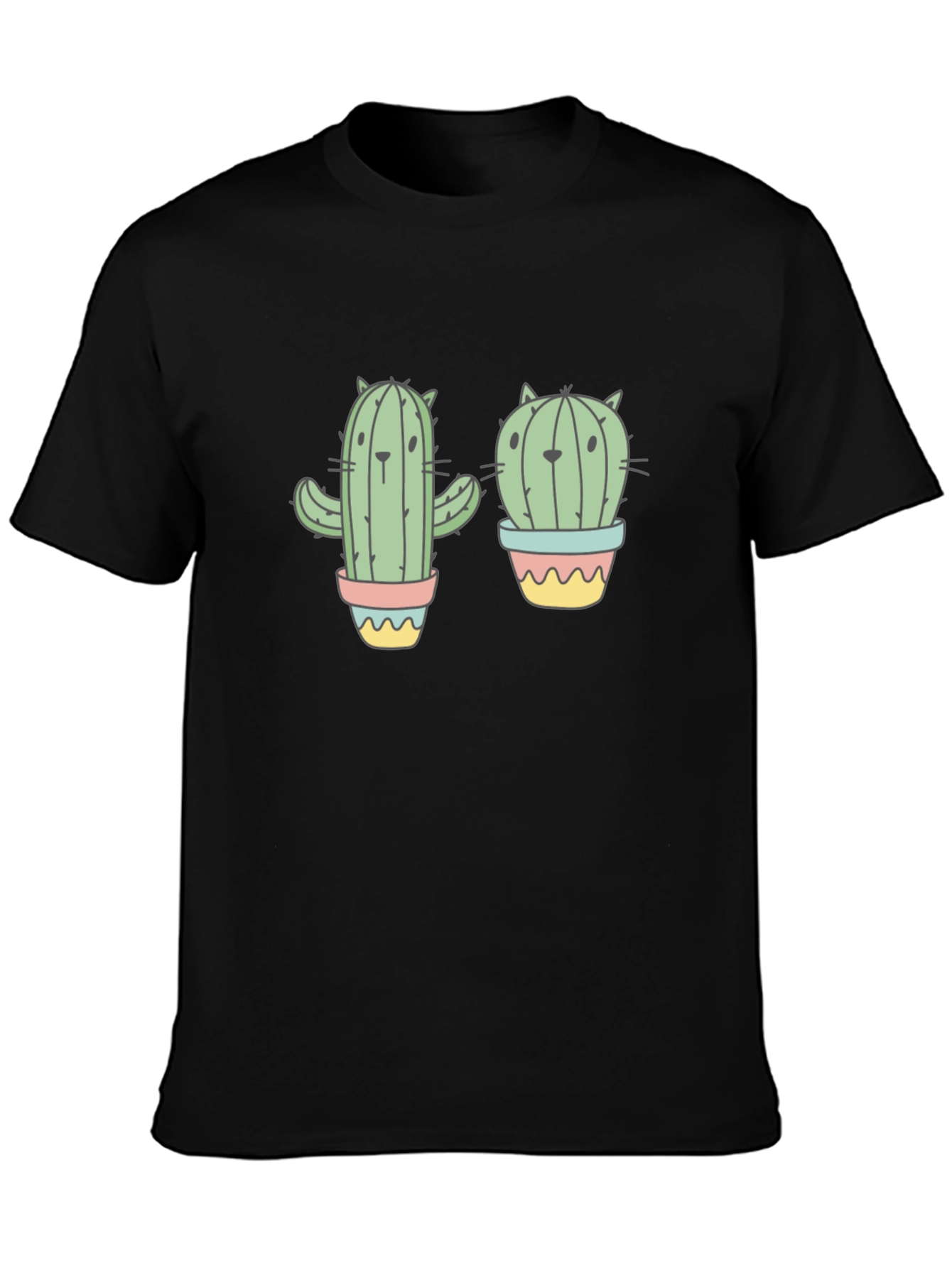 Cactus Cat Black Graphic T-Shirt