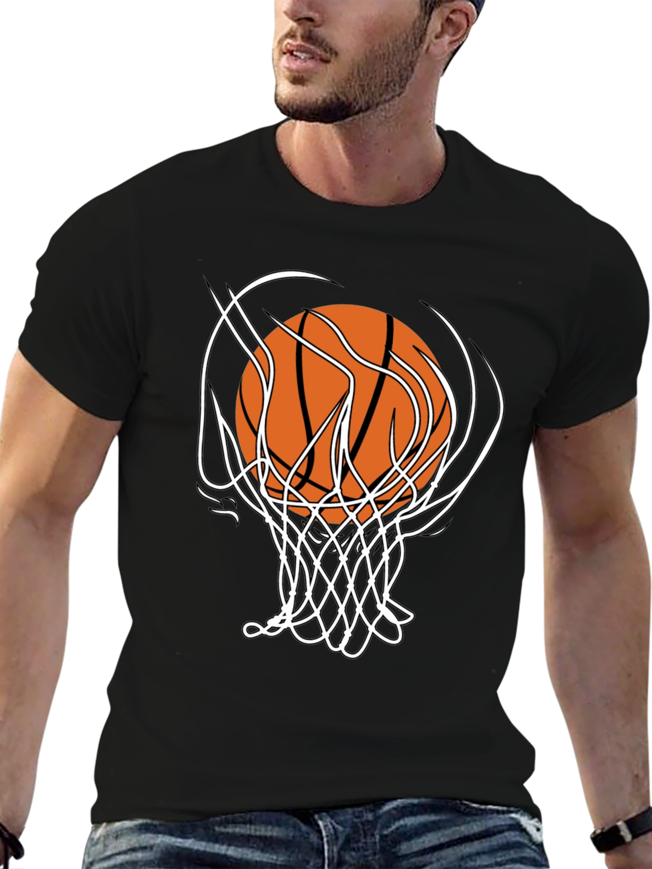 Basketball Graphic Tee - Black Cotton T-Shirt