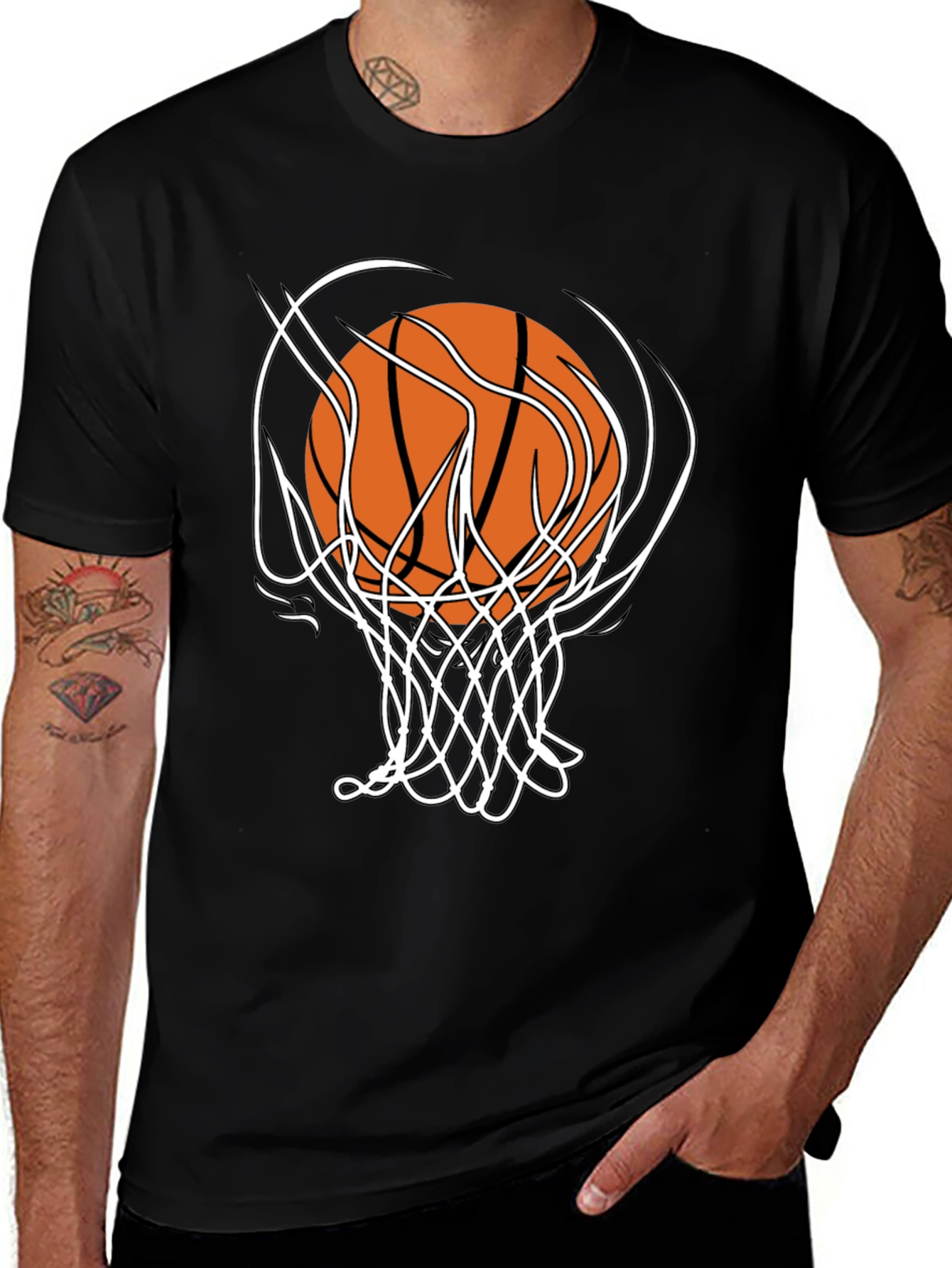 Basketball Graphic Tee - Black Cotton T-Shirt