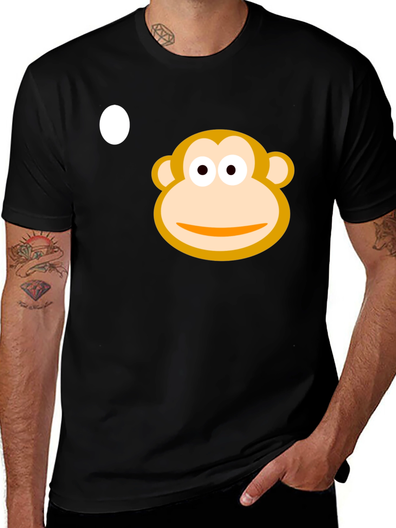 Monkey Face Graphic Tee - Black Cotton Casual T-Shirt