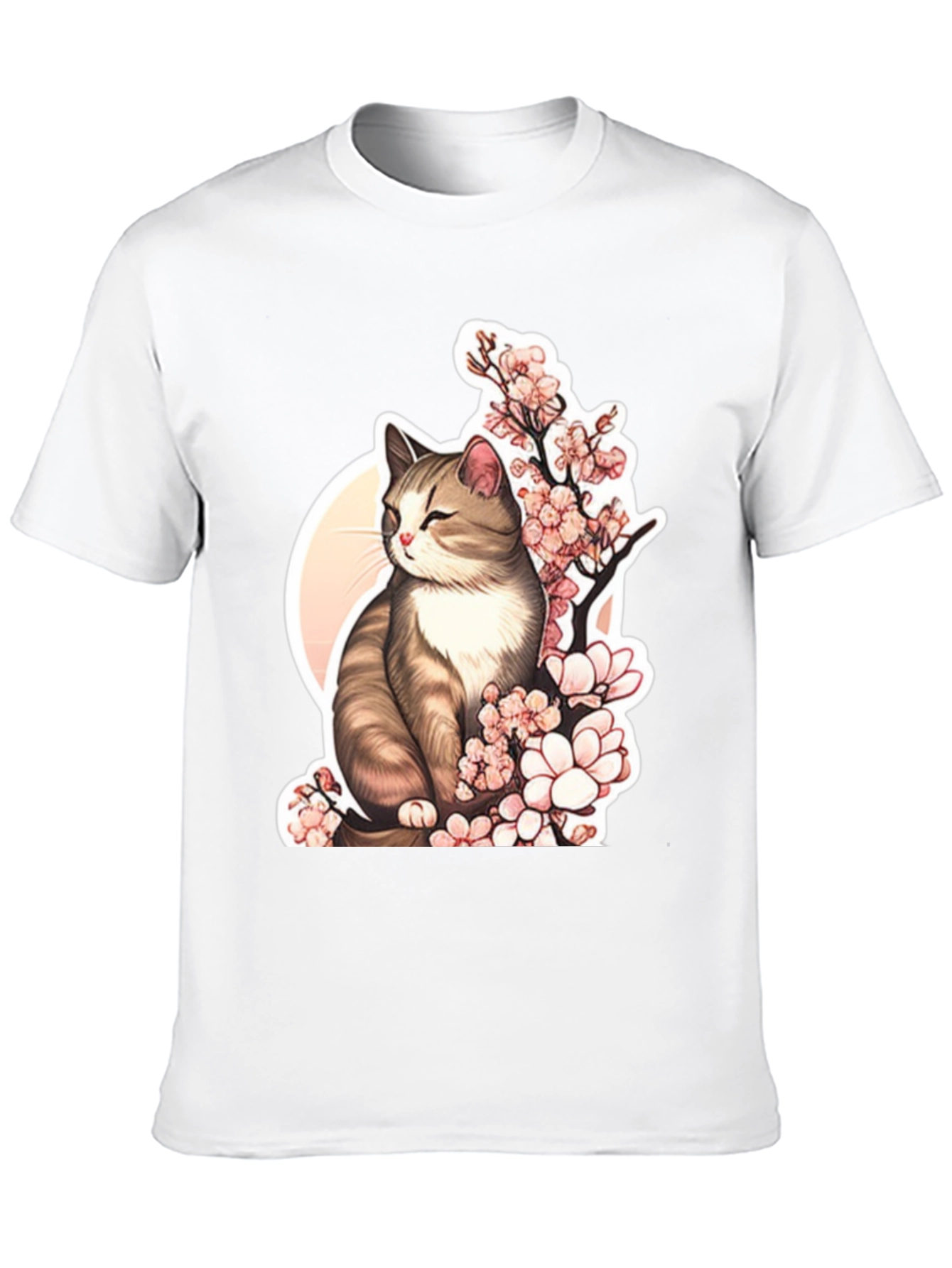 Cat & Cherry Blossom T-Shirt: Black Cotton Tee