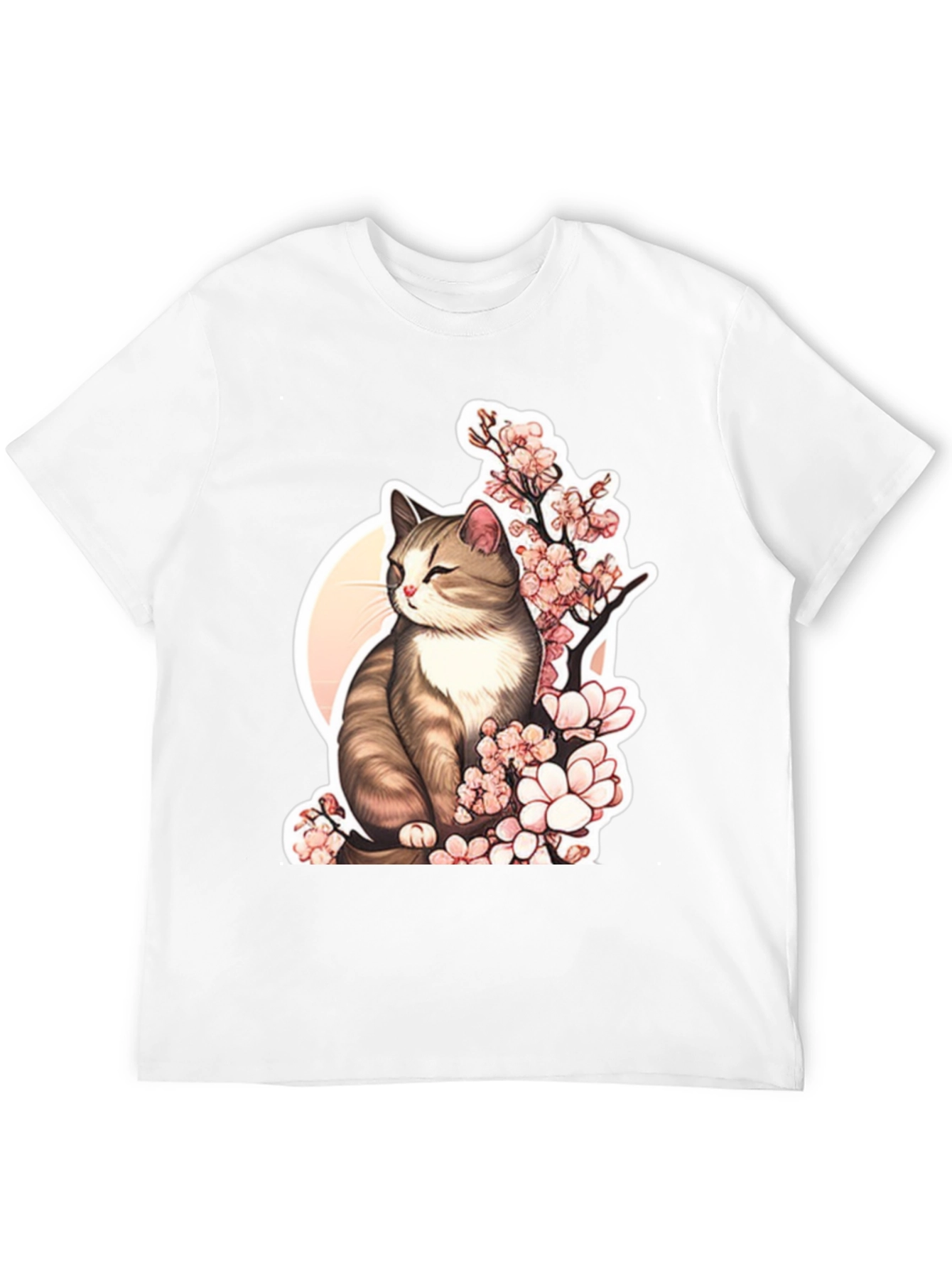 Cat & Cherry Blossom T-Shirt: Black Cotton Tee