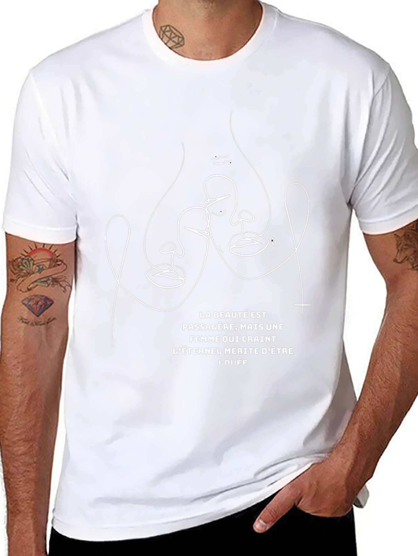 Abstract Face Line Art Graphic T-Shirt - Black