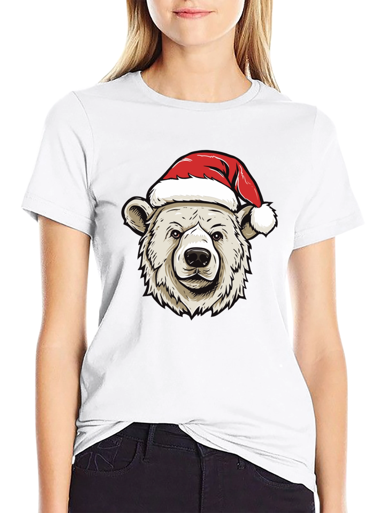 Holiday Bear Graphic Tee - Christmas Santa Hat