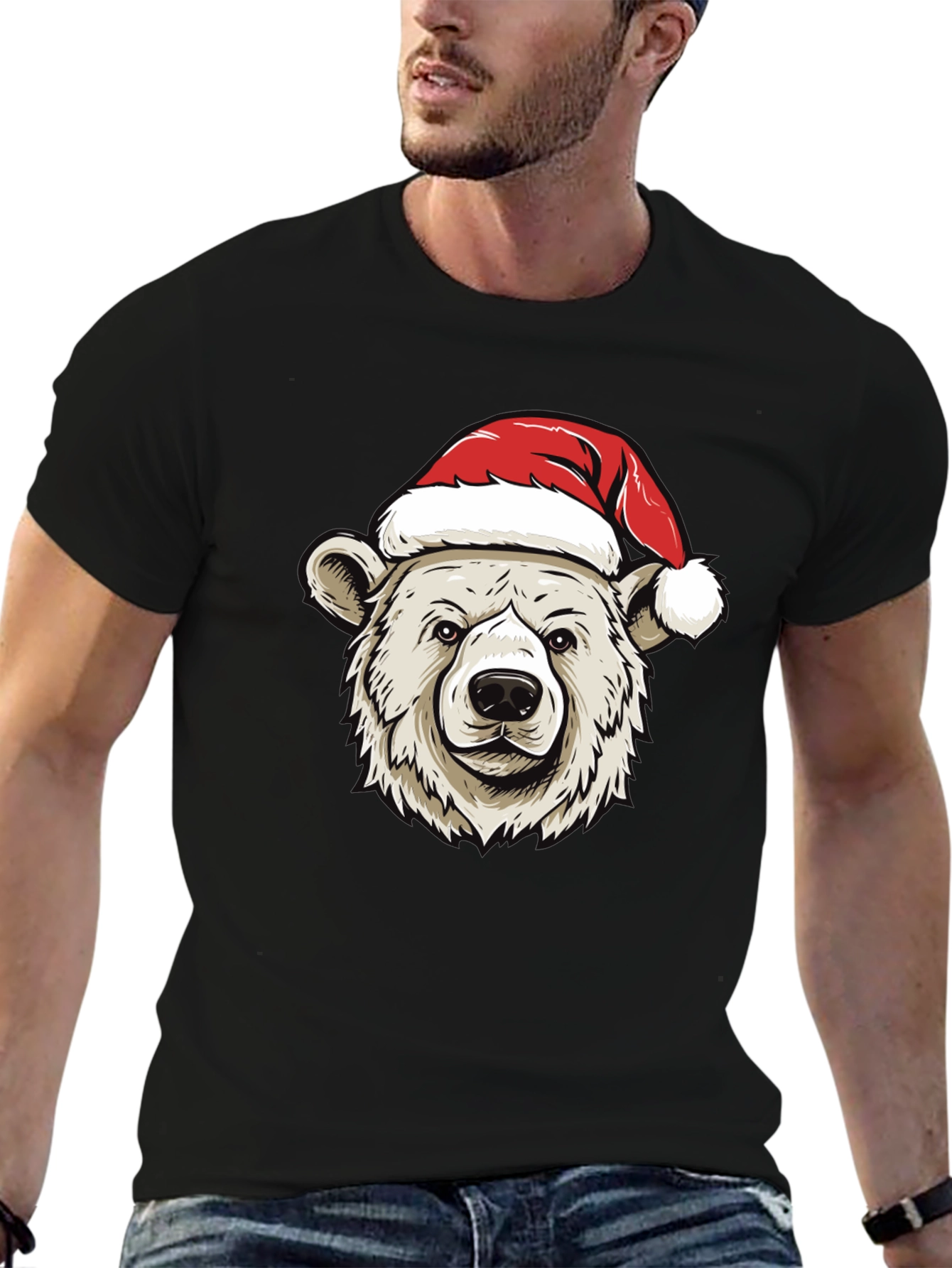Holiday Bear Graphic Tee - Christmas Santa Hat