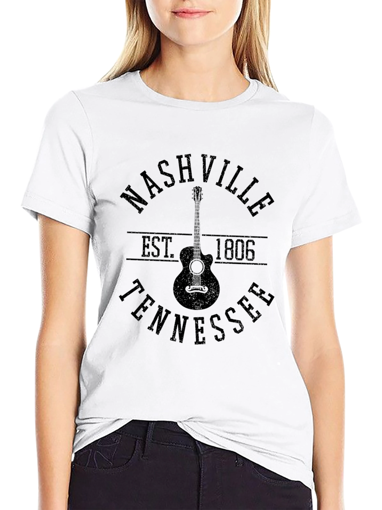 Nashville Tennessee Guitar Black T-Shirt