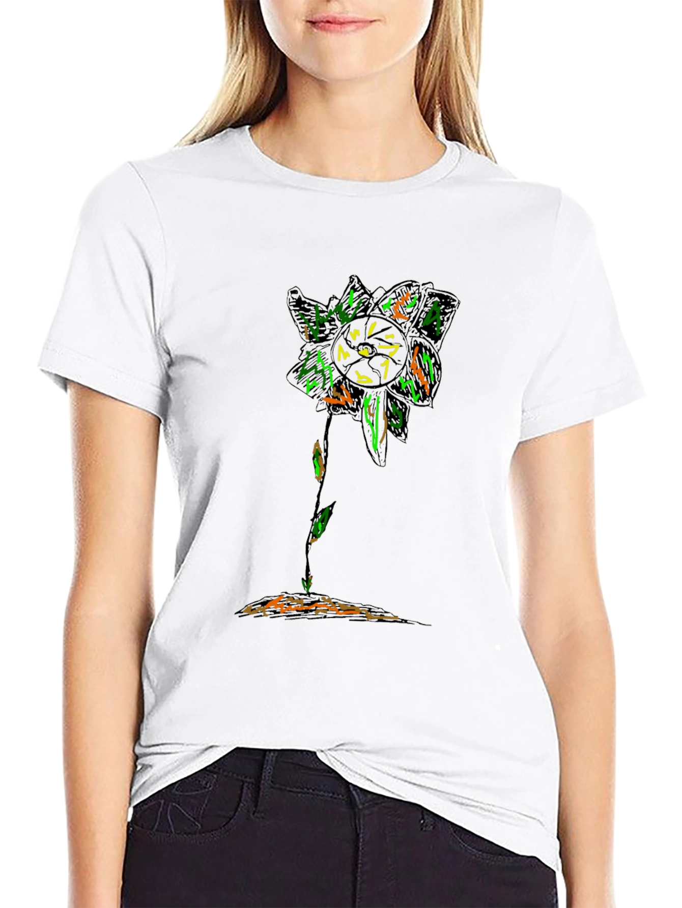 Cool Flower Graphic Black T-Shirt