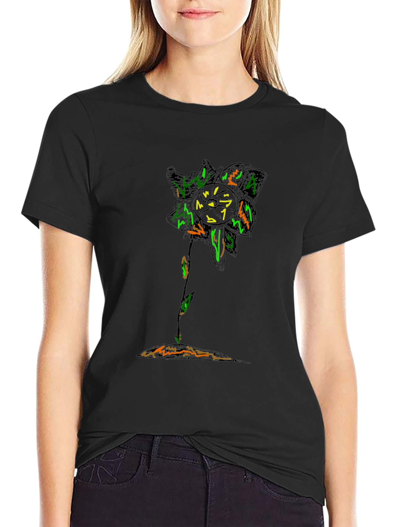 Cool Flower Graphic Black T-Shirt