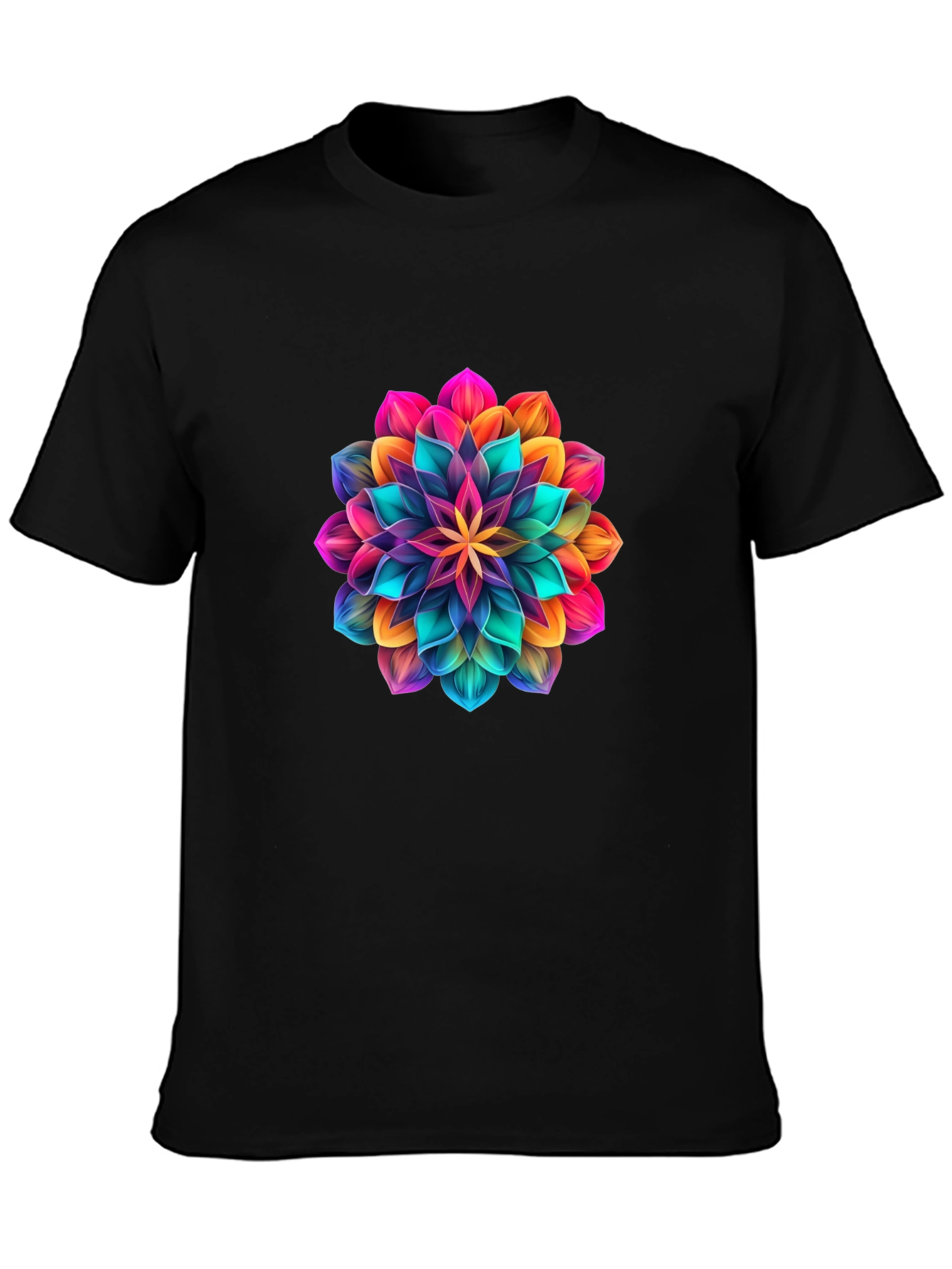 Mens Black T-Shirt with Vibrant Floral Design