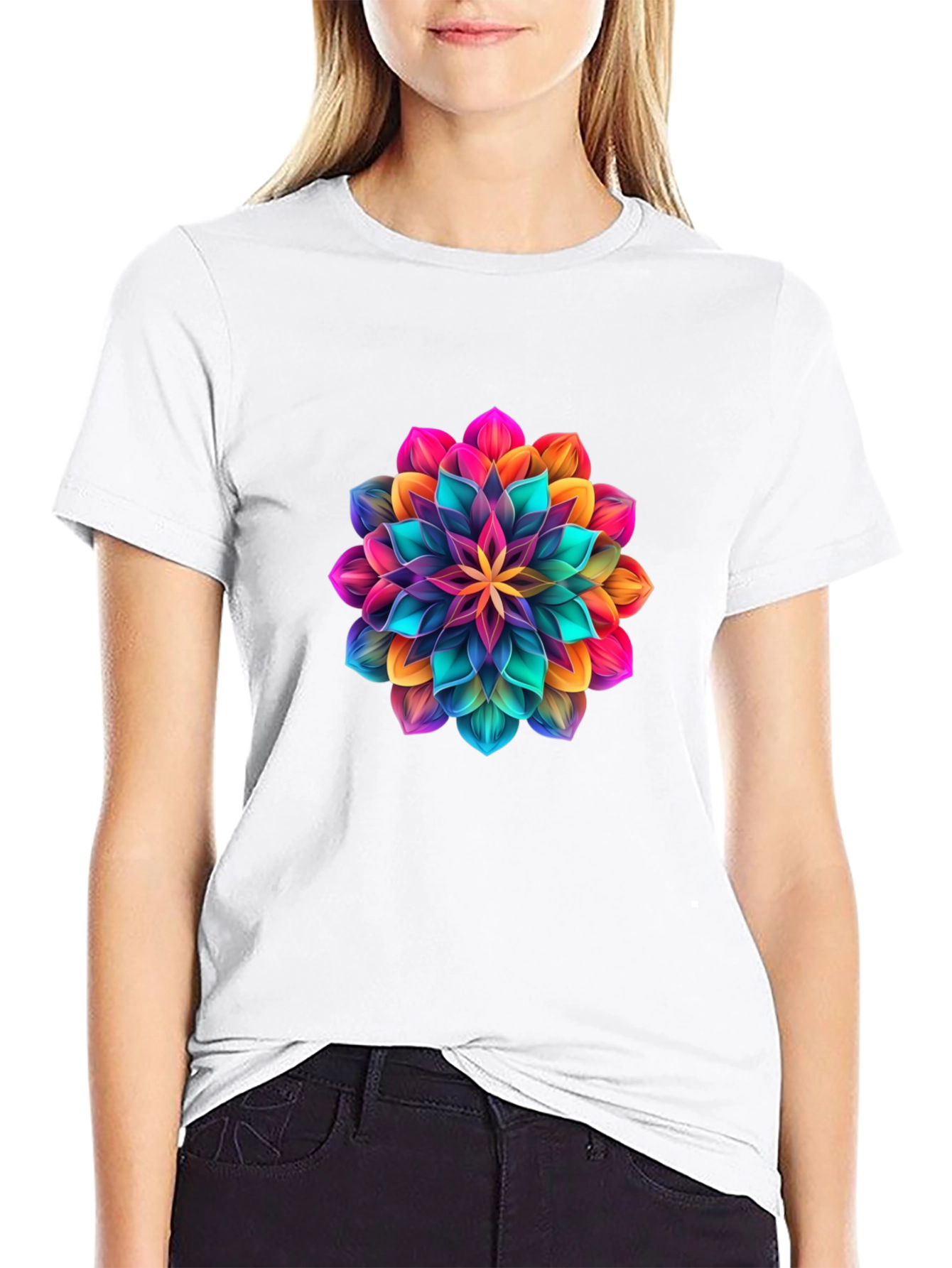 Mens Black T-Shirt with Vibrant Floral Design