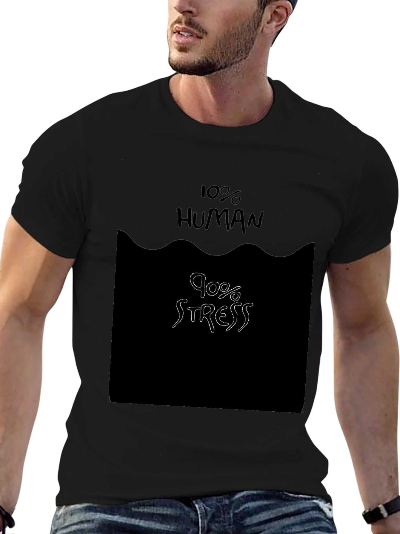 Funny 10% Human 90% Stress Black T-Shirt