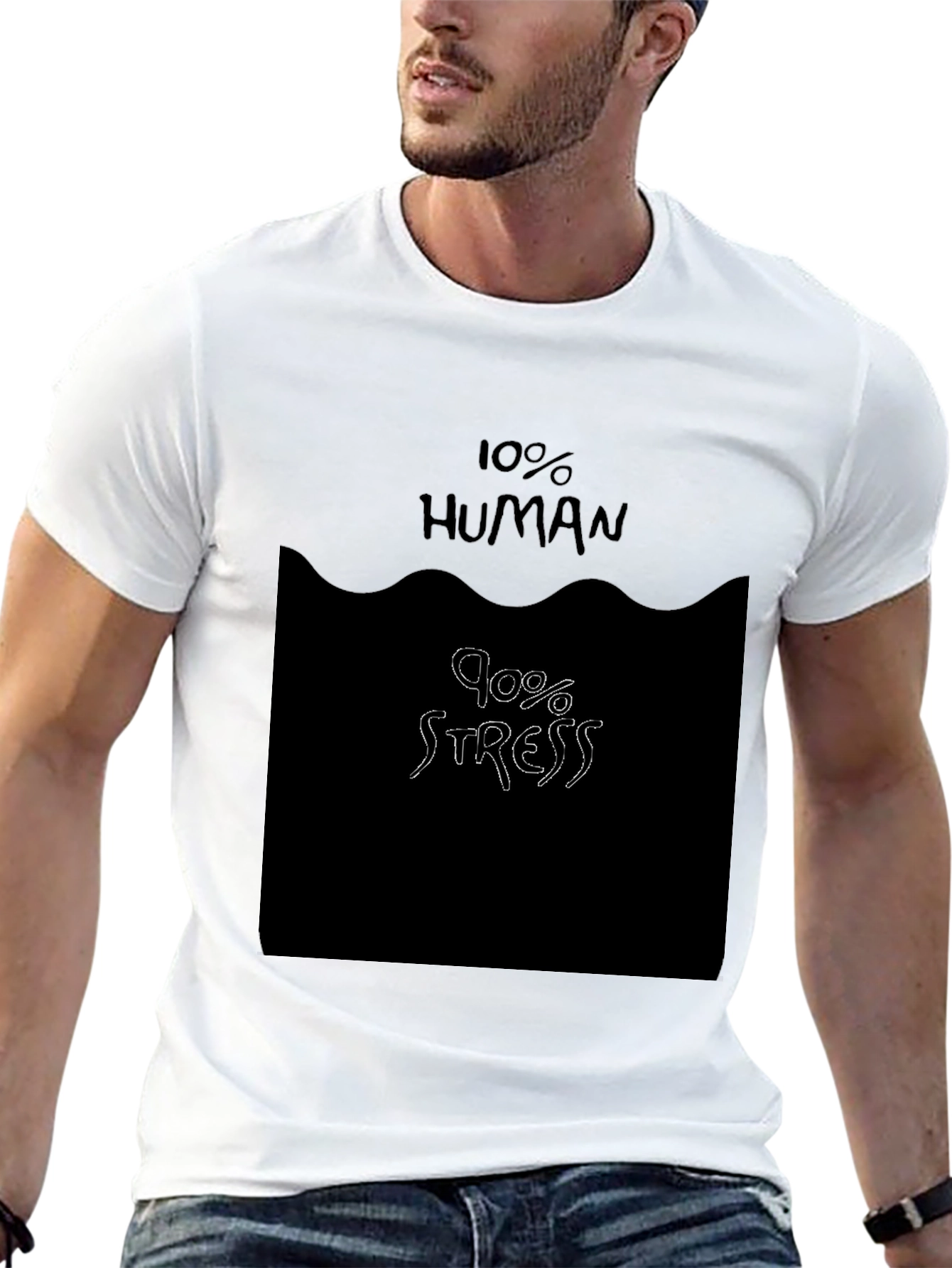 Funny 10% Human 90% Stress Black T-Shirt