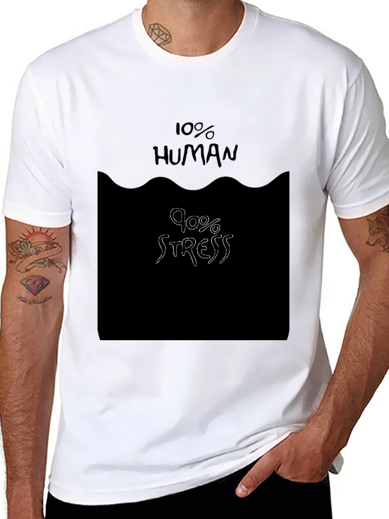 Funny 10% Human 90% Stress Black T-Shirt