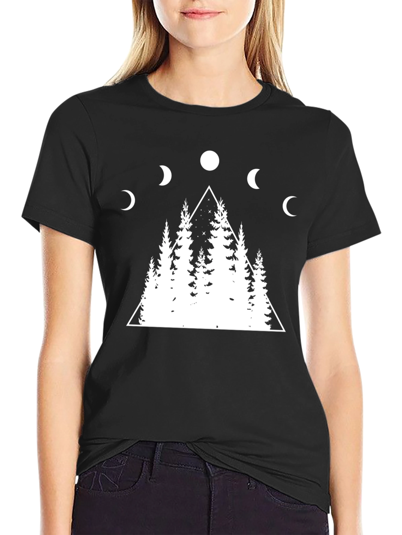 Moon Phase Forest Graphic Tee - Black