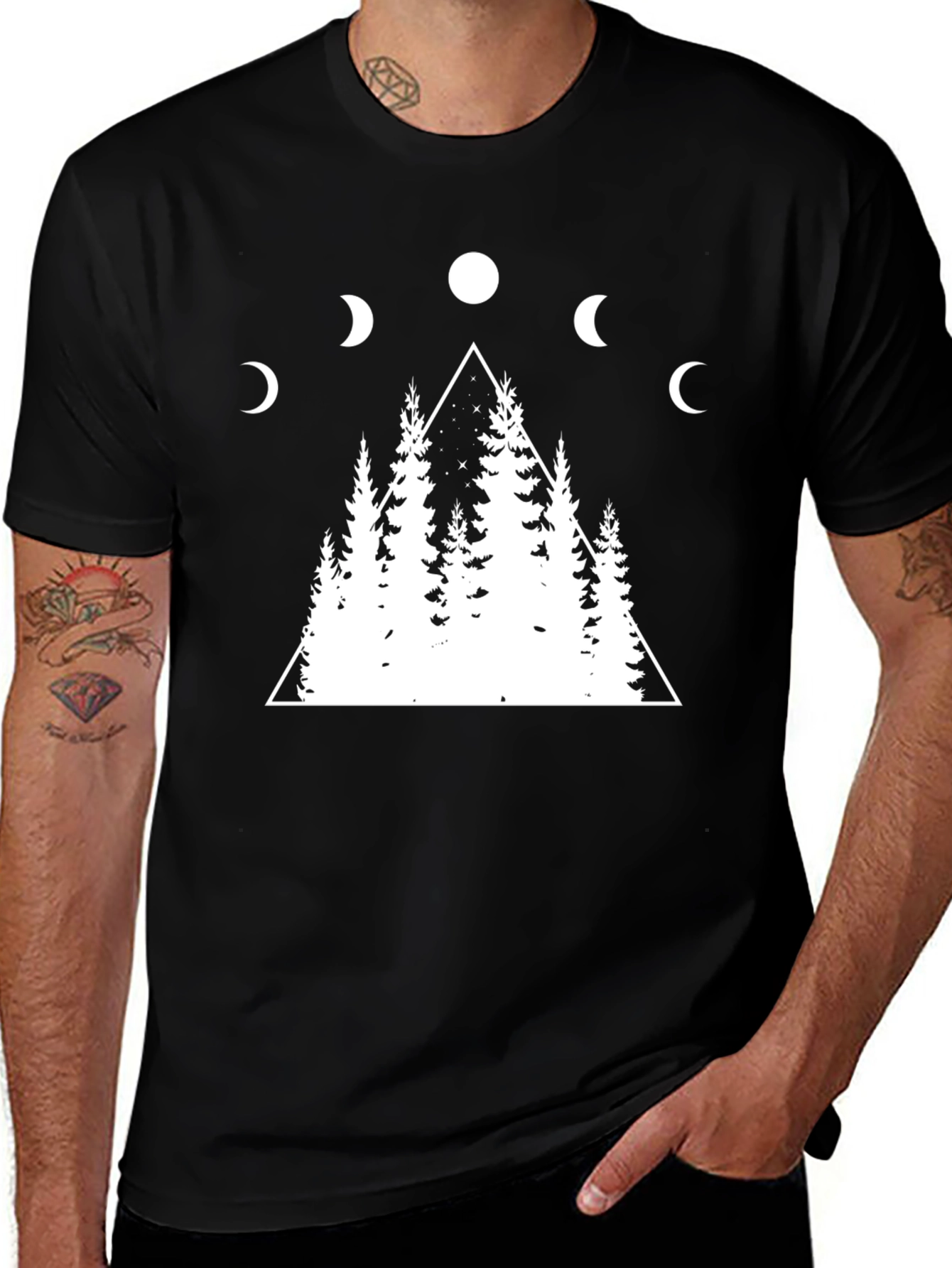 Moon Phase Forest Graphic Tee - Black