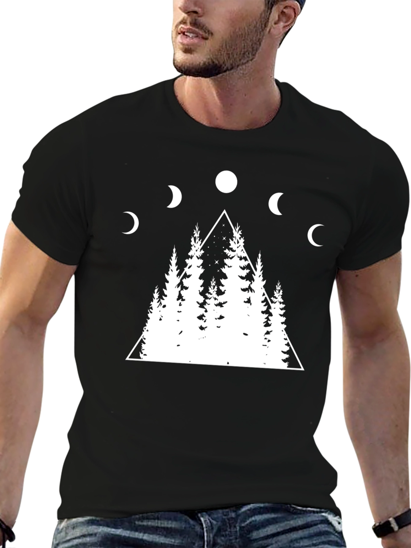Moon Phase Forest Graphic Tee - Black