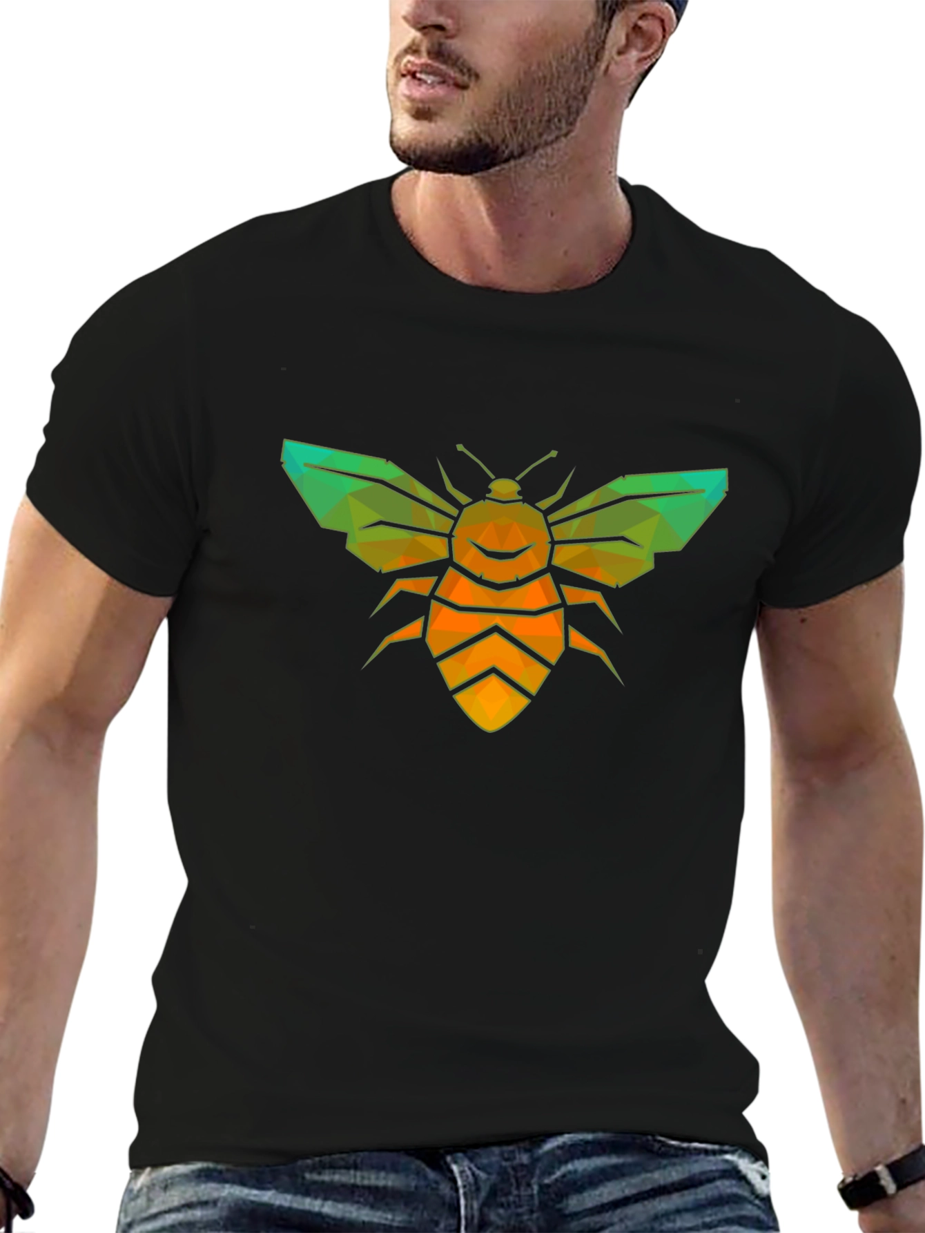 Geometric Bee Graphic Tee - Stylish Insect Design