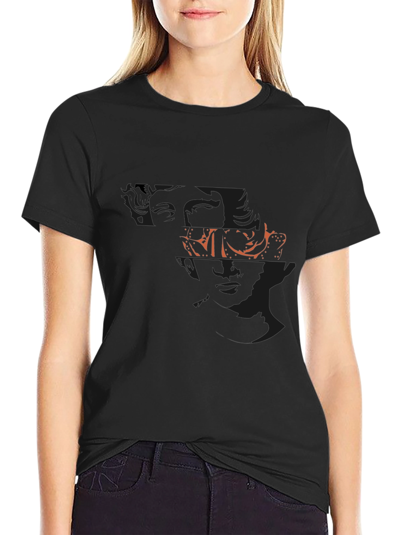 Abstract Face Graphic Black Tee