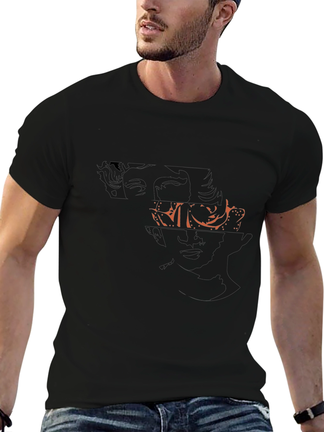 Abstract Face Graphic Black Tee