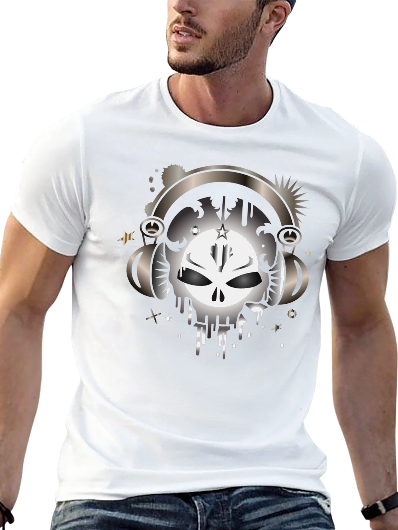 Skull Headphones Graphic Black T-Shirt