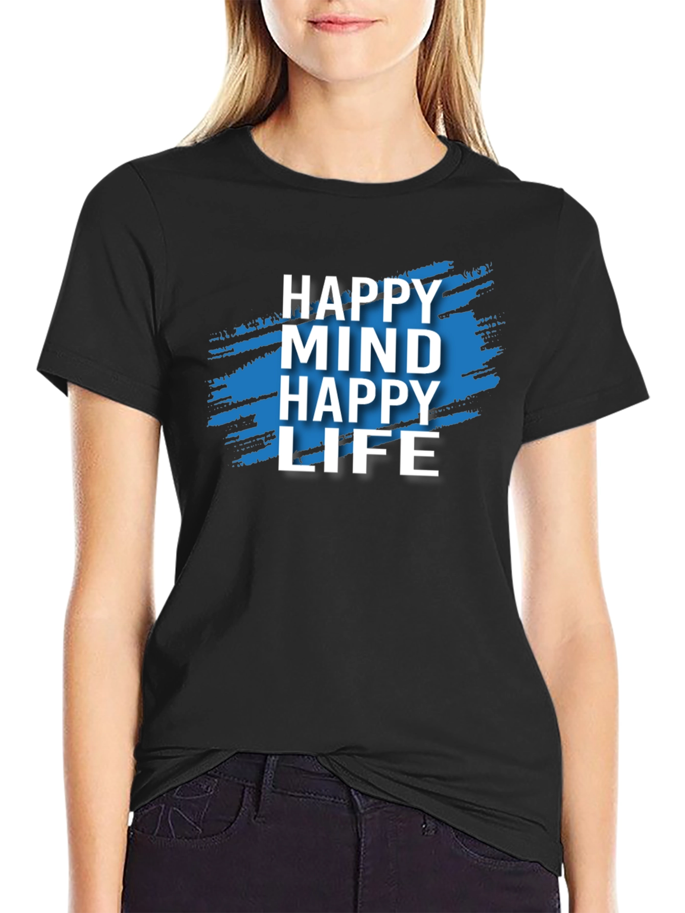 Happy Mind Happy Life Graphic Tee - Black