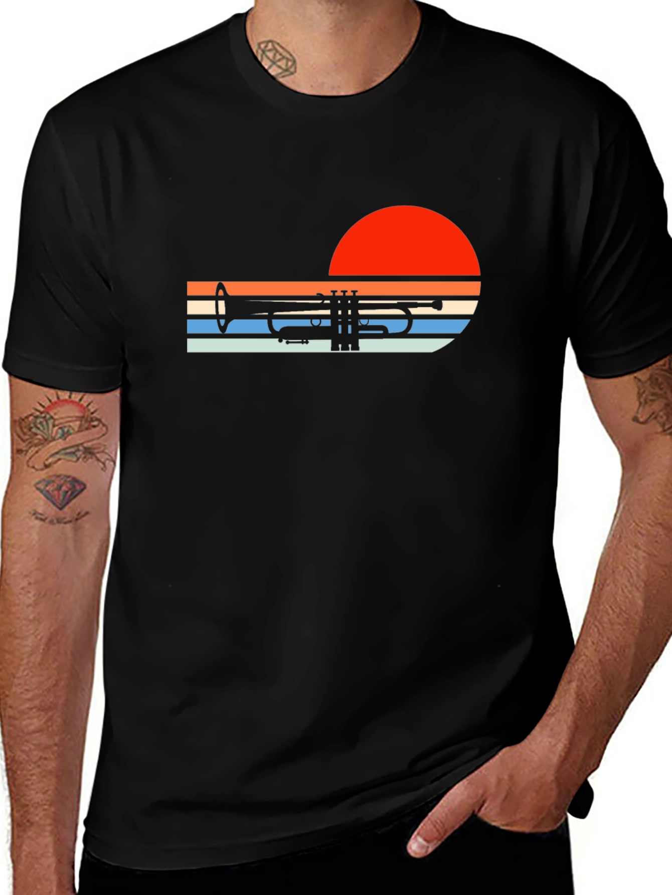 Retro Trumpet Sunset Graphic Tee