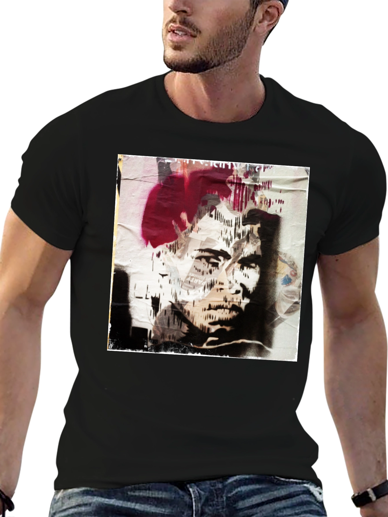 Abstract Graphic Print Black Cotton T-Shirt