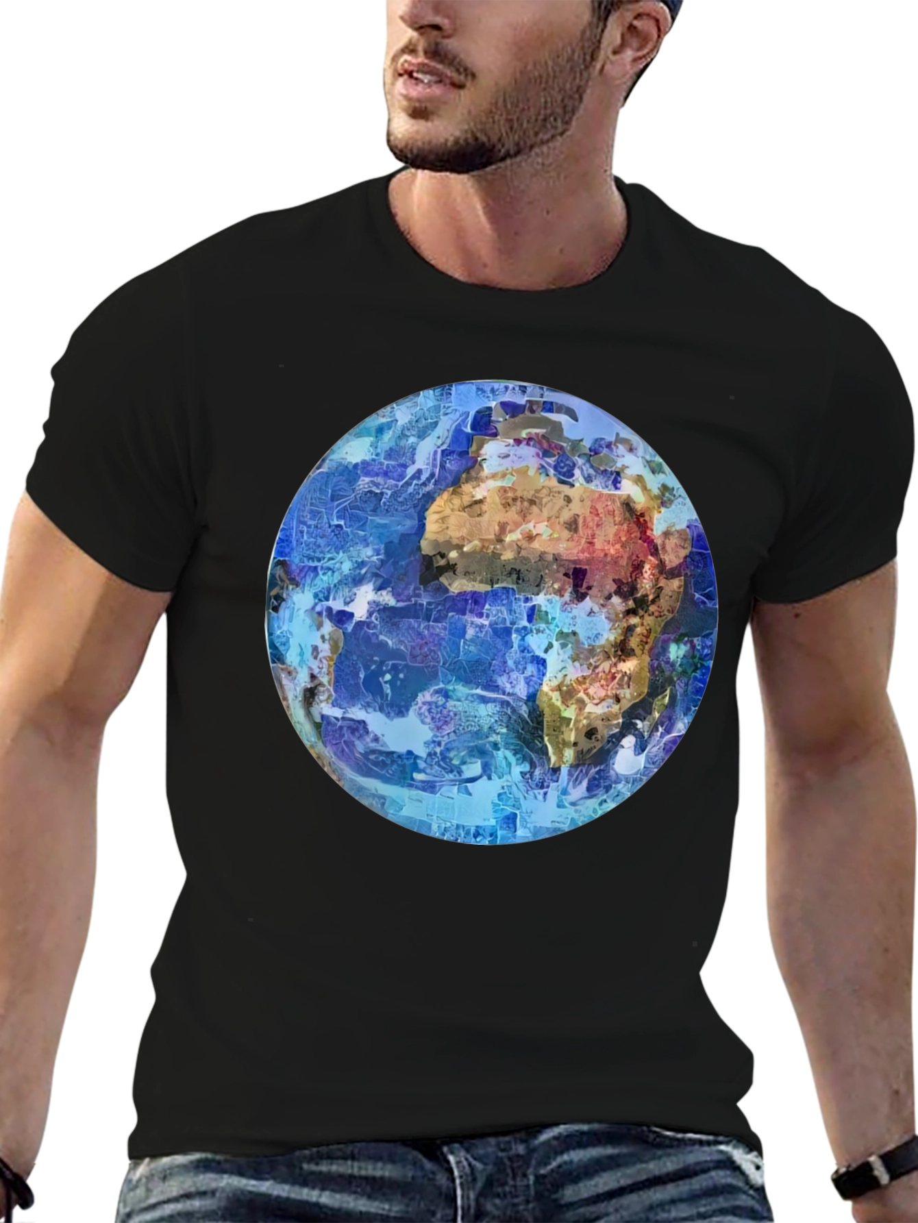 Abstract Earth Graphic Mens Black T-Shirt