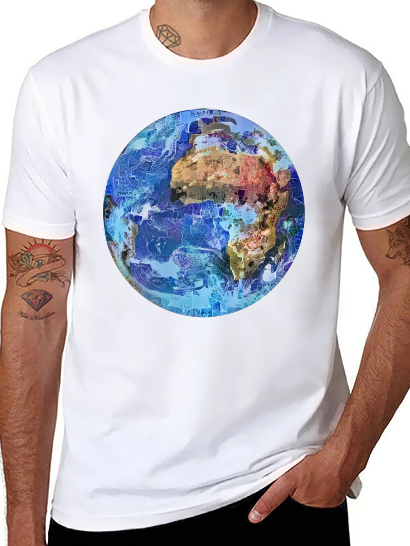 Abstract Earth Graphic Mens Black T-Shirt