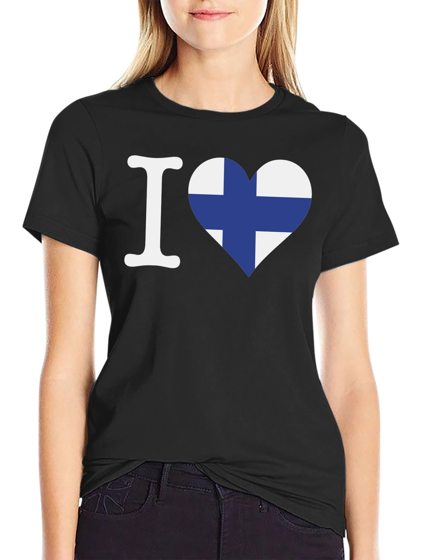 Finland Flag Heart Graphic Tee - Black Cotton Shirt