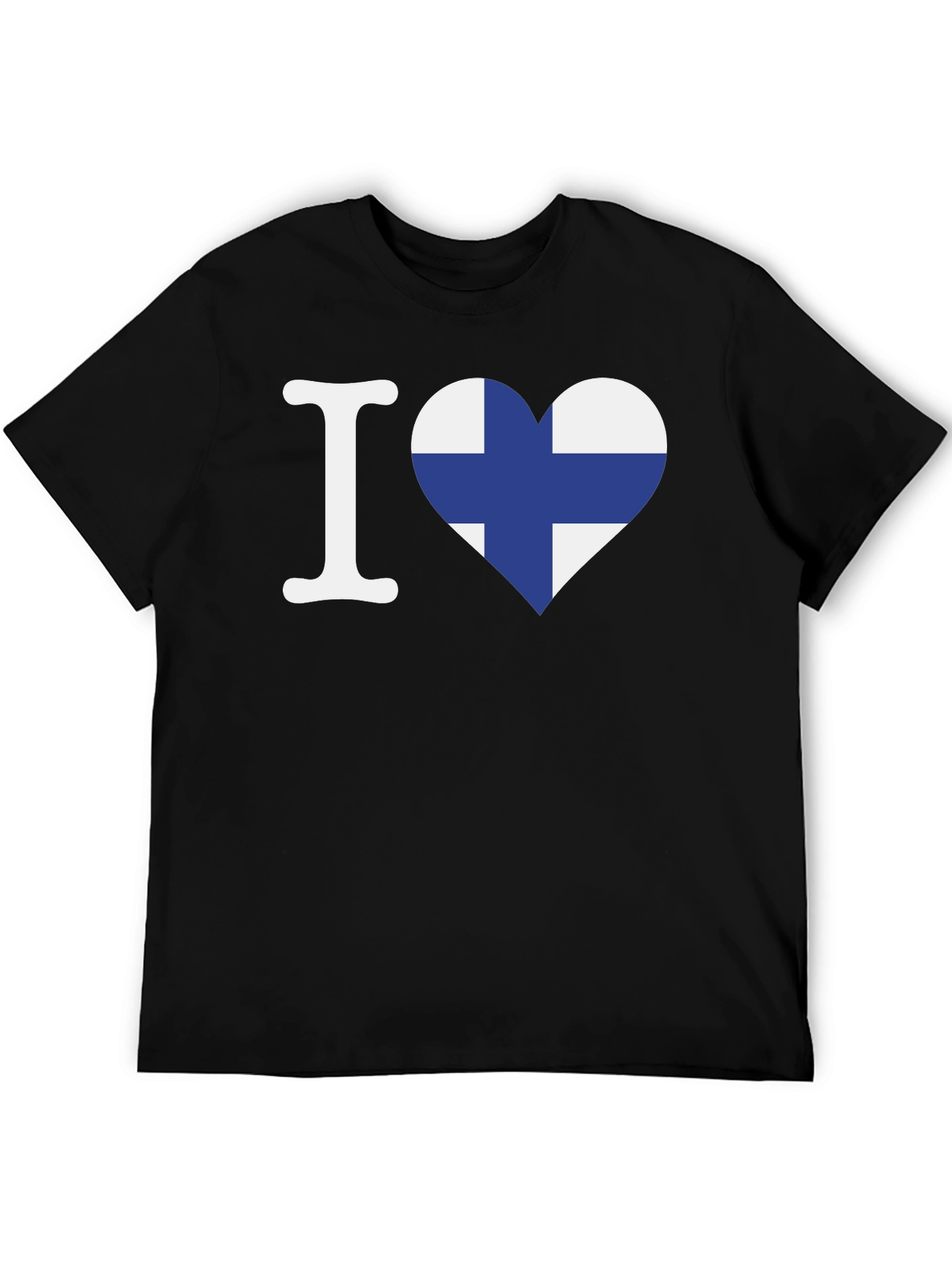 Finland Flag Heart Graphic Tee - Black Cotton Shirt